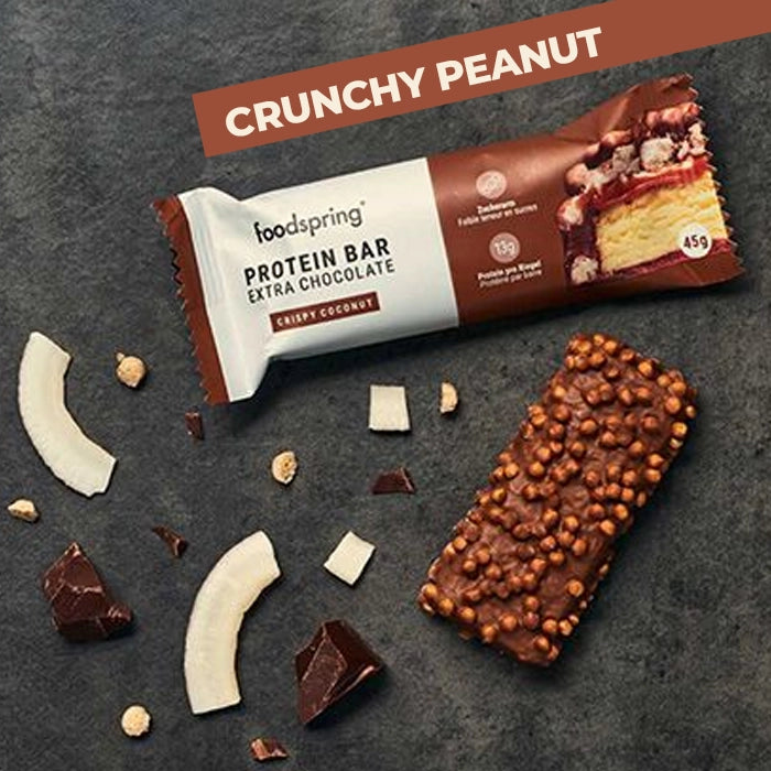 Protein Bar Extra Chocolate - 45g al gusto crispy coconut  - crispy peanuts in vendita su dietaesport.com