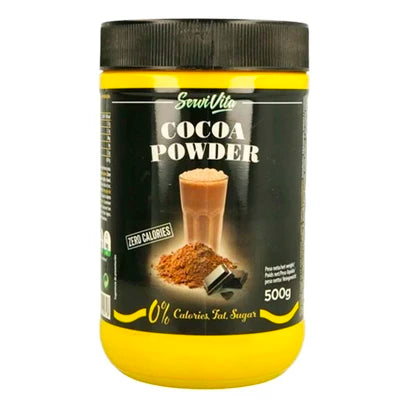 Barattolo da 500g contenente cacao in polvere con 0% di calorie, grassi e zuccheri
