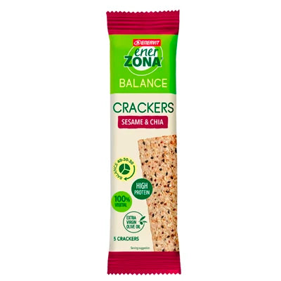 Pratica porzione monodose contenente 5 crackers proteici al gusto sesamo e chia in vendita su dietaesport.com