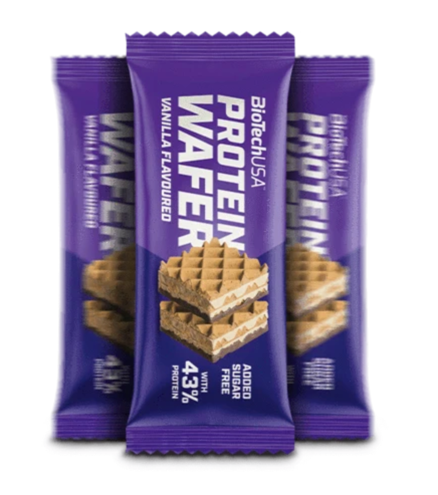 Wafer ricoperto di cioccolato con un elevato contenuto proteico